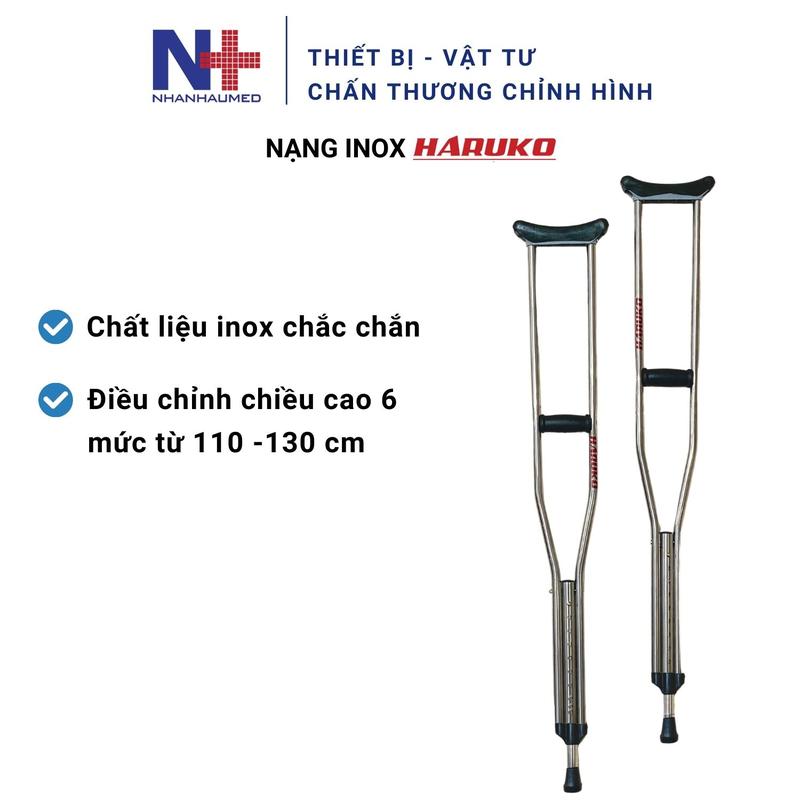 Nạng Chống Nách Inox Haruko Điều Chỉnh Chiều Cao 6 Mứt Đế Cao Su Chống Trượt