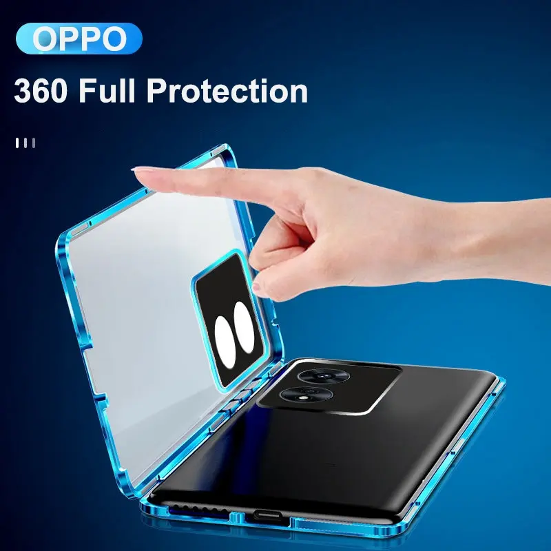 For OPPO A79 A98 A78 A96 A76 Reno 10 5G Reno 10 Pro 10Pro Plus 5G 2023 Luxury Fashion Flip Hard Cover Casing Double Side Tempered Glass Shockproof Phone Case Camera Protection Back Cover