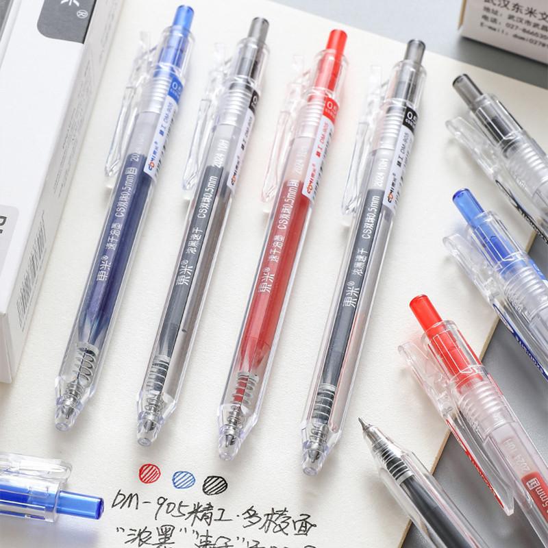 Bút Gel, Thiết Kế Tối Giản, Trong Suốt, Đen / Đỏ / Xanh Dương, Mực 0.5Mm, Dung Tích Lớn, Nhanh Khô, Bút Mực Ba Màu, Ngòi CS, Thích Hợp Cho Chữ Ký Văn Phòng