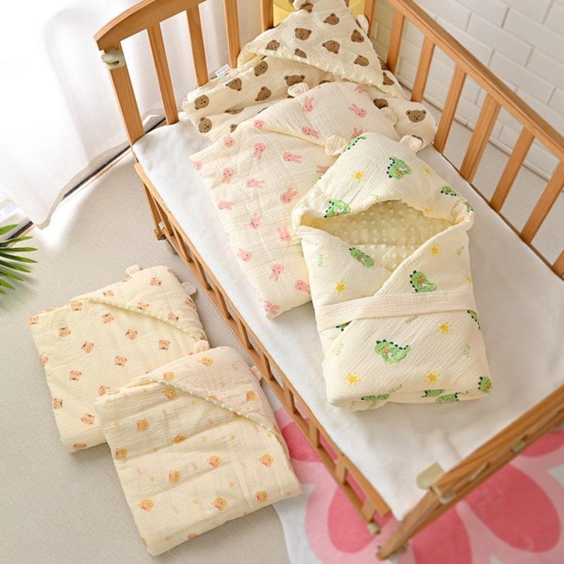 Khăn ủ choàng vải xô muslin nhung hạt đậu kếp hợp làm chăn đắp cho bé, kích thước 80x80cm Cho Bé