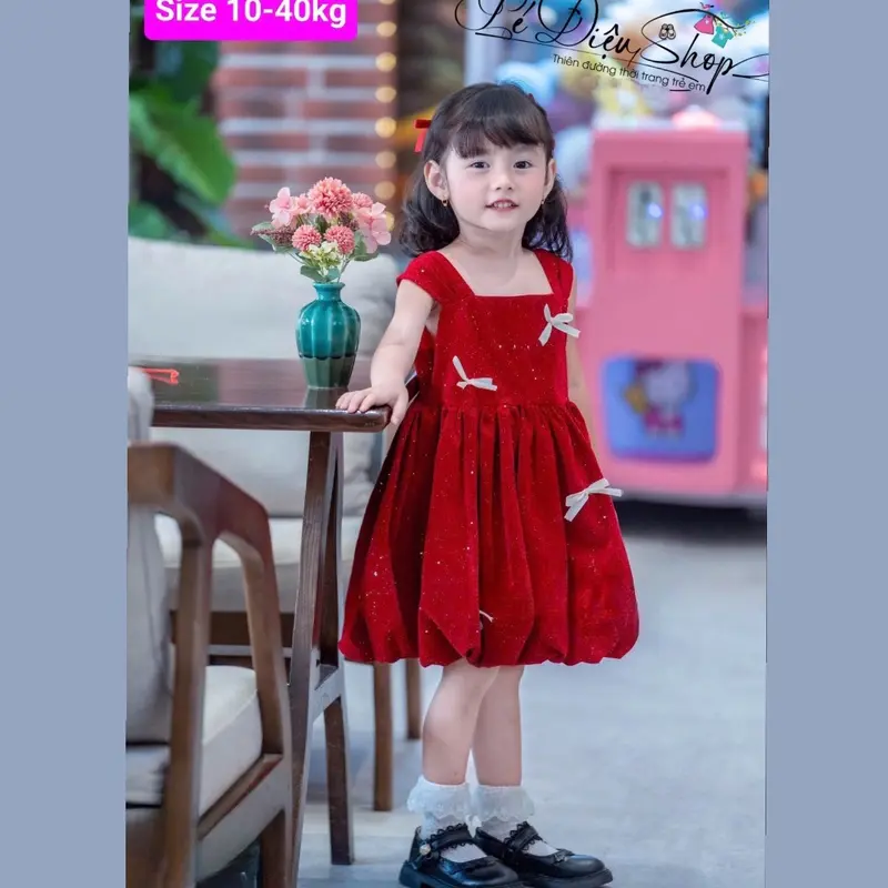 ĐẦM NHUNG CHO BÉ DIỆN DIỆN TẾT  đầm xinh cho bé mặc tết( hàng cao cấp bán shop) 3