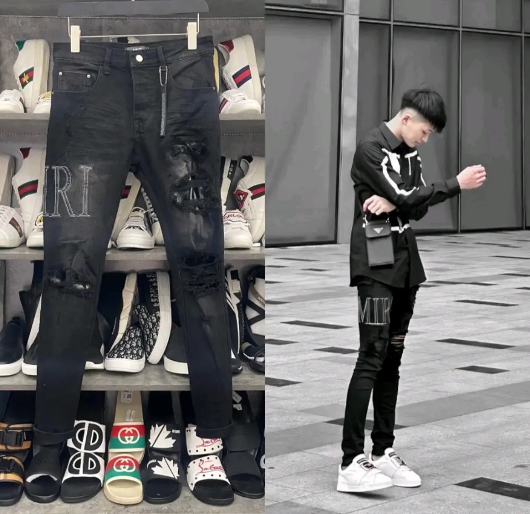 Quần jean nam boy phố thếu chữ AMI ống ôm trẻ trung năng động-GINMAN Menswear Pants