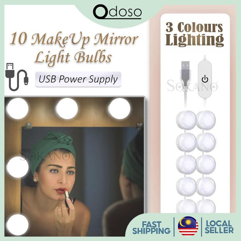 ODOSO LEDA004 (10 Light Bulbs) Three Colours Lighting Makeup Mirror Bulb Dressing Lamp For Makeup Vanity Mirror Light Hollywood Style Vanity Mirror Lights Kit Lampu Cermin Home
