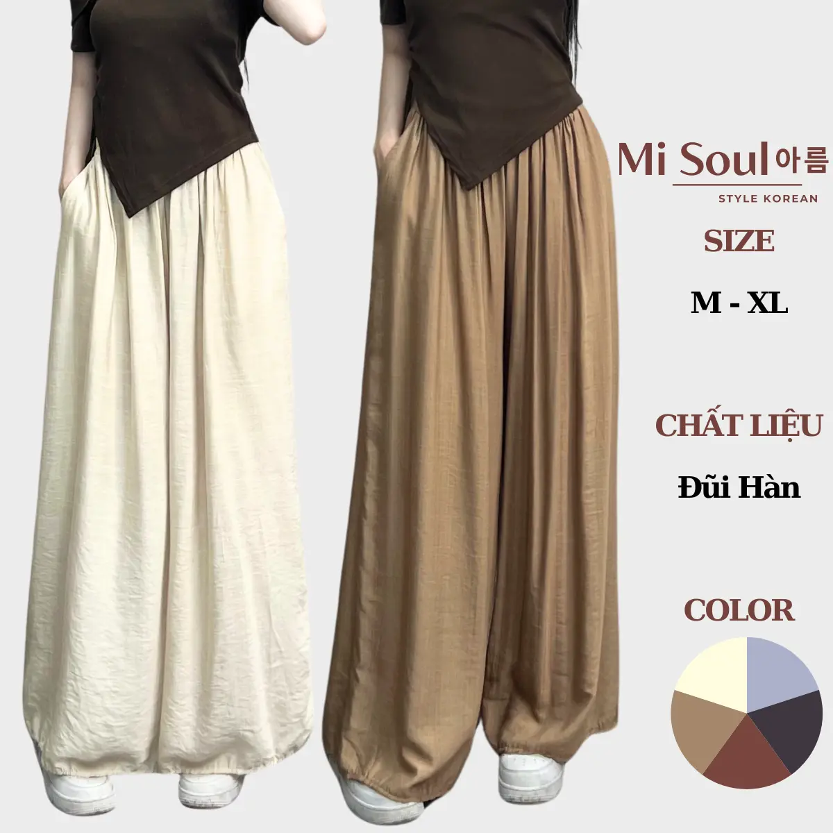 Quần Đũi Suông Ống Rộng BigSize MiSoul, Quần Suông Cạp Chun BigSize 206 Pants Nữ Ong Women Đen