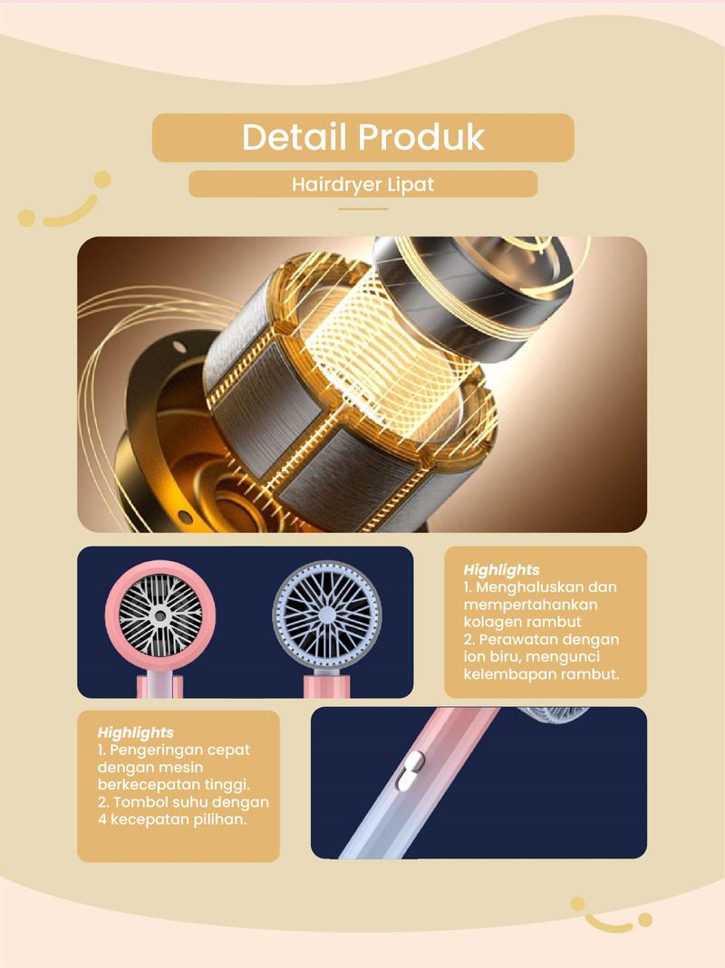 Product Introduction of Hayylife Hairdryer Lipat - Mini Angin Kuat Tidak Bising Blueray Pengering Rambut Cepat Kering HL-DBA595 23