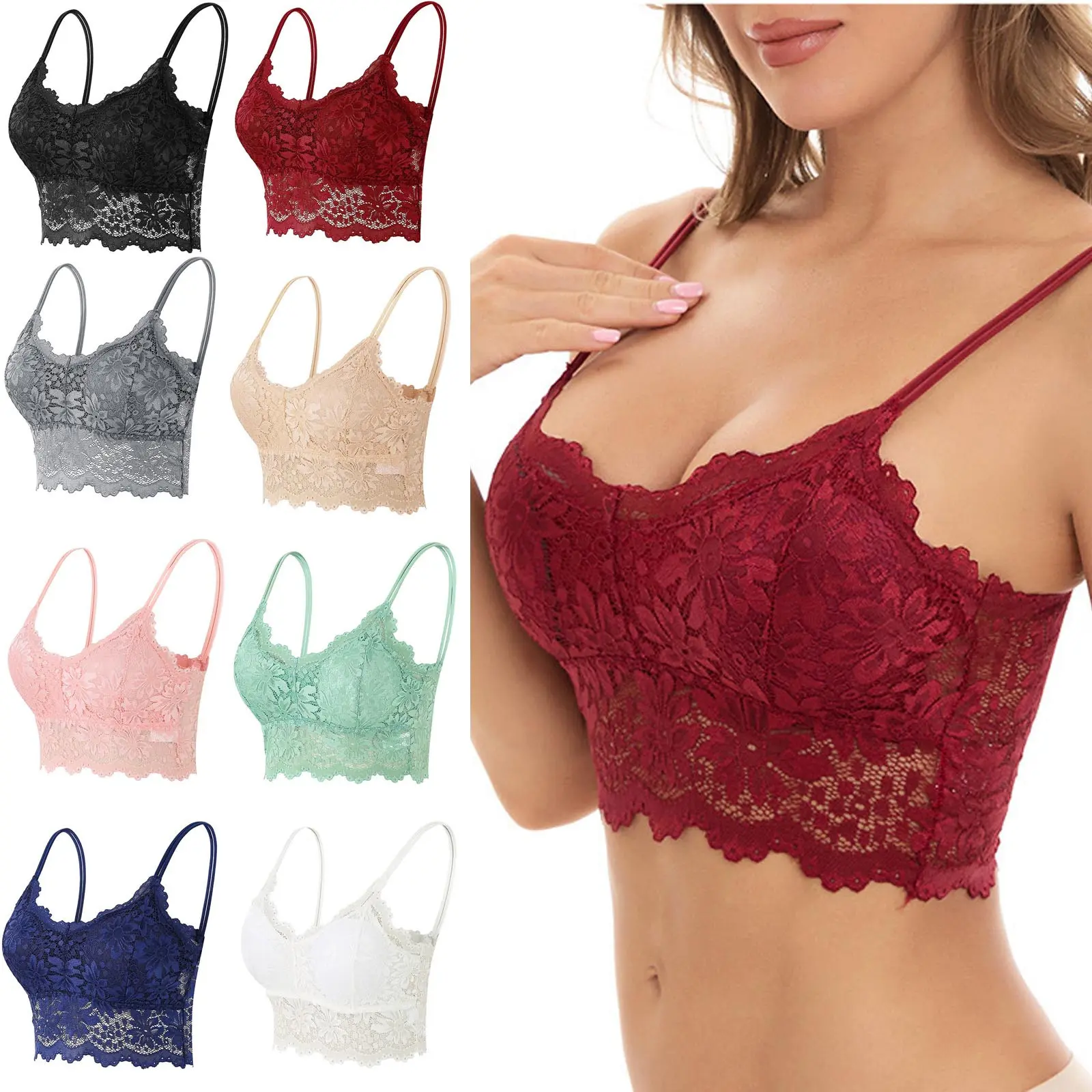 Fashion Woman's Lace Beauty Back Solid Strap Wrap Hollow Out Bra Underwear V2