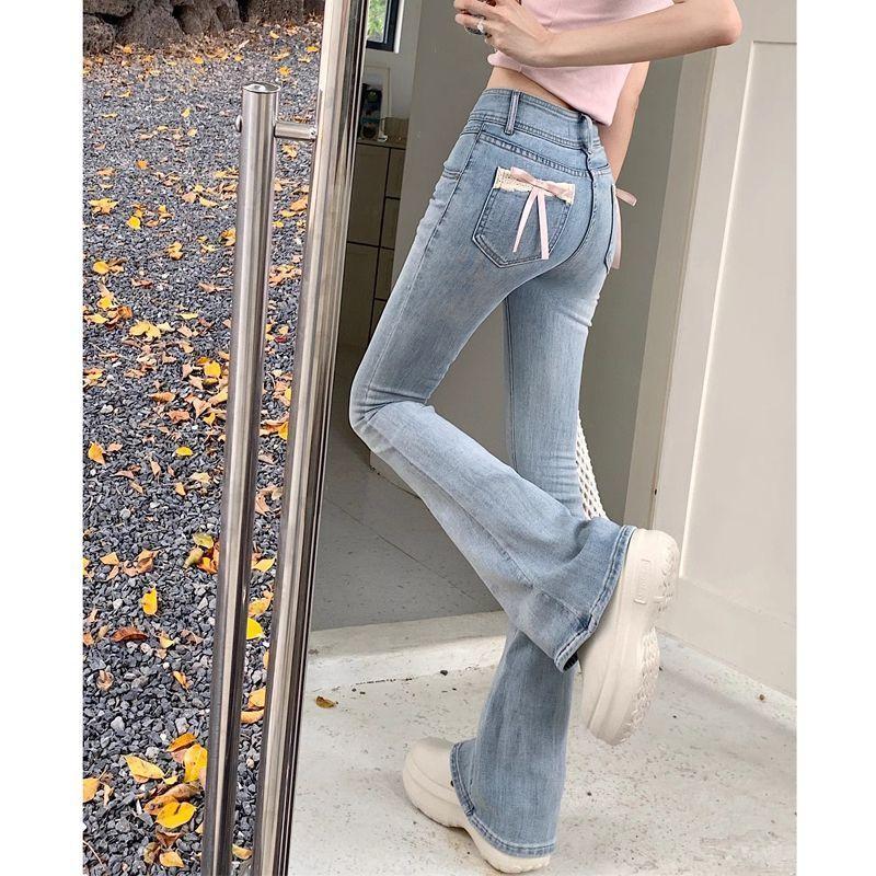 Product Introduction of Quần Dài Jean Mỏng, Dành Cho Phụ Nữ, Phong Cách Cô Gái Nóng Bỏng, Thắt Nơ Và Khâu, Cạp Cao Nhỏ Quần Cánh Bướm Thẳng, 145 Cỡ Women Pants 10