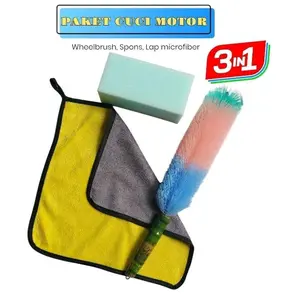 Paket Cuci Motor 3in1 Wheelbrush Spon Busa & Lap Microfiber
