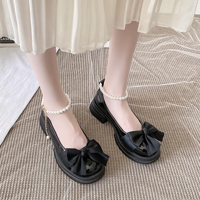 Giày búp bê nữ lolita phối nơ quai ngọc độn đế 5cm GD007 5