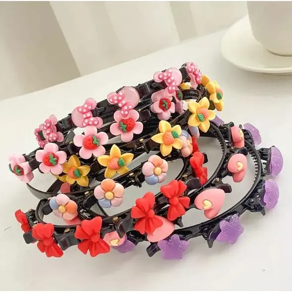 Bando Anak Gadis Pengikat Penjepit Rambut Ikat Kepala Fashion Korea 2in1 Jepit Hairband Tie Bandana Bentuk Pola Motif Kartun Jepitan Lingkaran Kepang Bendo Cewek Cute Cantik Bahan Plas