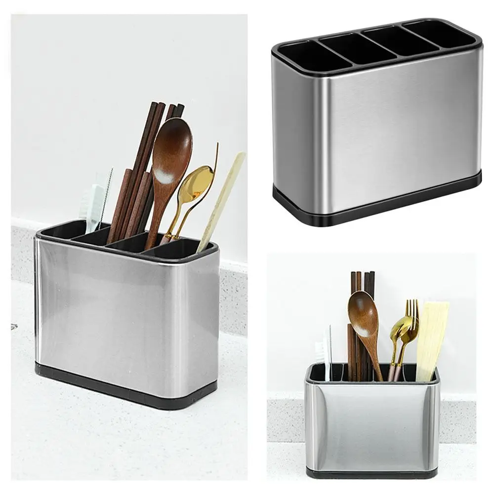 High Quality Large Capacity Kitchen Utensil Holder Multifunctional with Removable Divider Kitchen Cutlery Organizer Sturdy Drip Tray Base Stainless Steel Spoon Fork Chopstick Holder