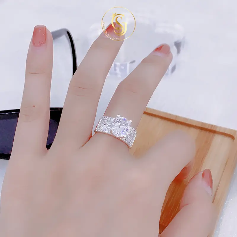 Nhẫn Bạc 925 Nữ Đá Chủ Cao Bốn Trấu Thân Năm Hàng Đá Nhỏ Khắc Chữ S, Sử Dụng Hàng Ngày Không Cần Kiêng Nước - GSJ - R4202001 8