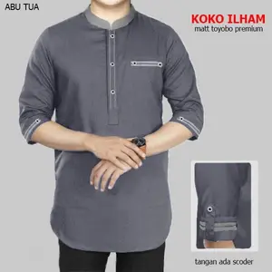 PIK - Koko Kurta Ilham S M L XL XXL 3XL Pakaian Muslim Koko Kurta Pria Katun Toyobo Dewasa Baju