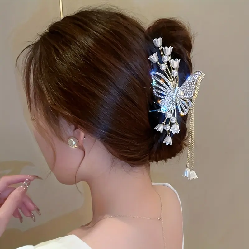 Beautyxyz Large Butterfly Rhinestone Hair Claw Clip – Crystal Elegant Women's Pin