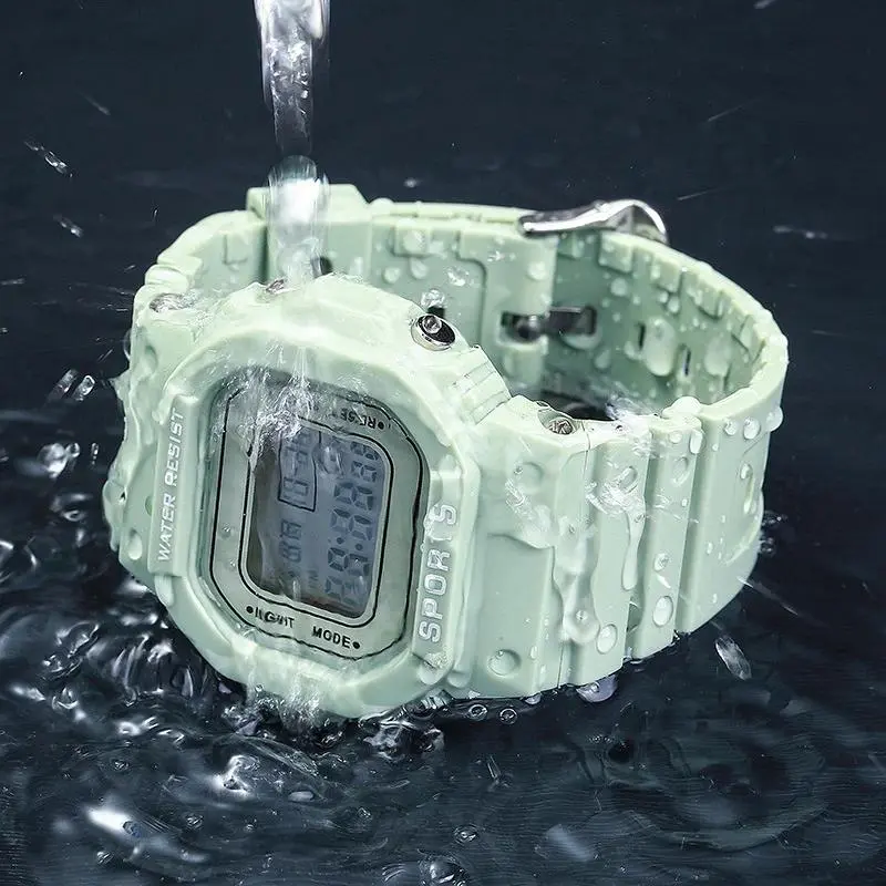Boys and Girls Student Electronic Watch Macaron Color Men's and Women's Sport Alarm Clock Waterproof Square Watches Gift