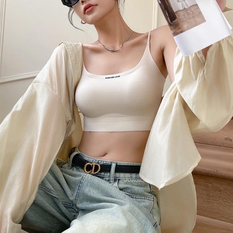 Combo 2 (hoặc1) Áo Bra Cotton Gân Tăm Mềm Mịn, Đệm Mỏng, Freesize, in chữ Forever Love 1