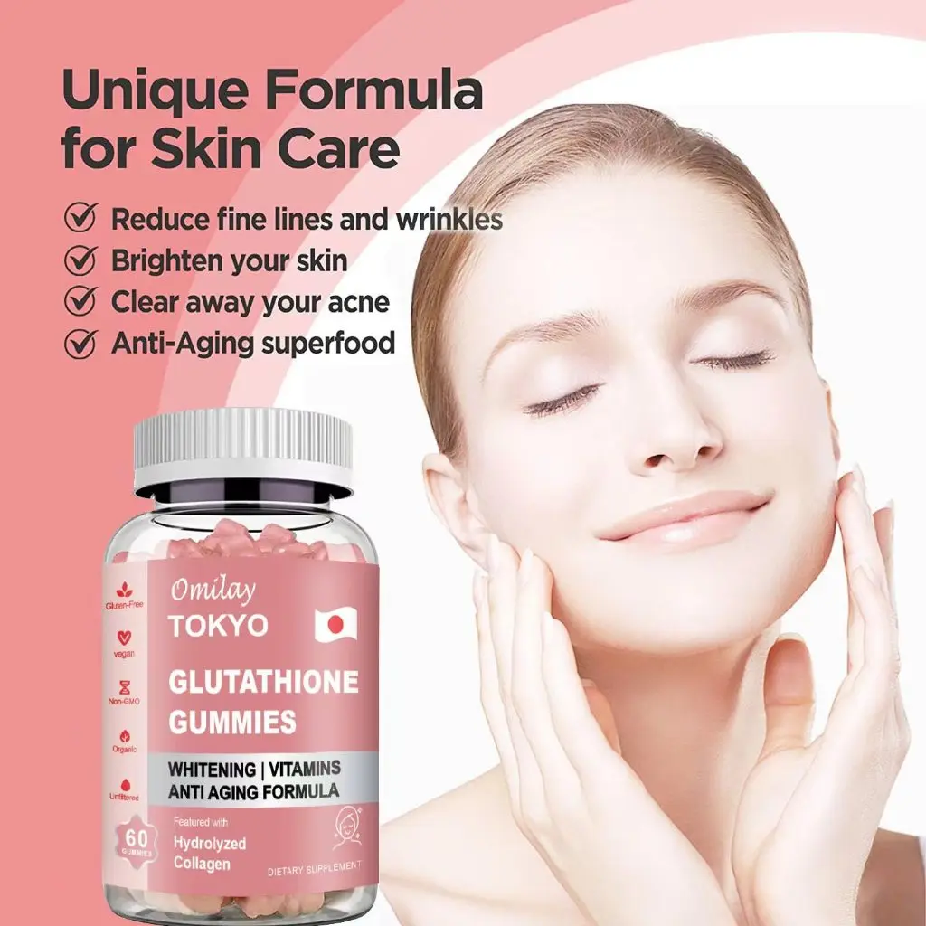 Omilay Glutathione Gummies with Collagen Whitening Skin Anti-Aging Enhance Immunity Gummy Supplement