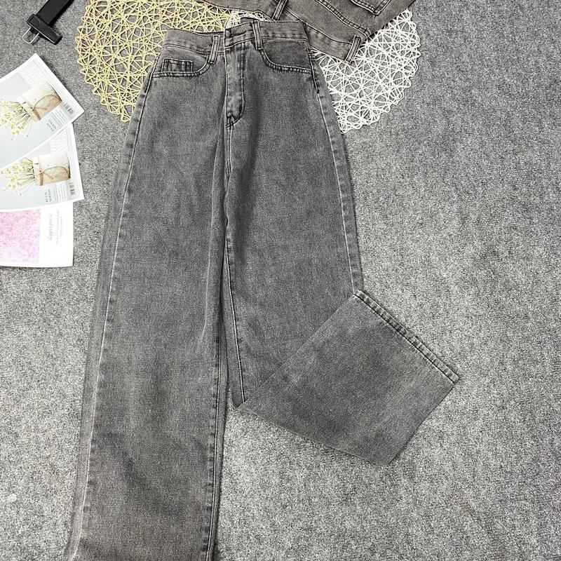 Quần Jeans ống suông cạp cao (5043) Pants Nữ Women Xám 4