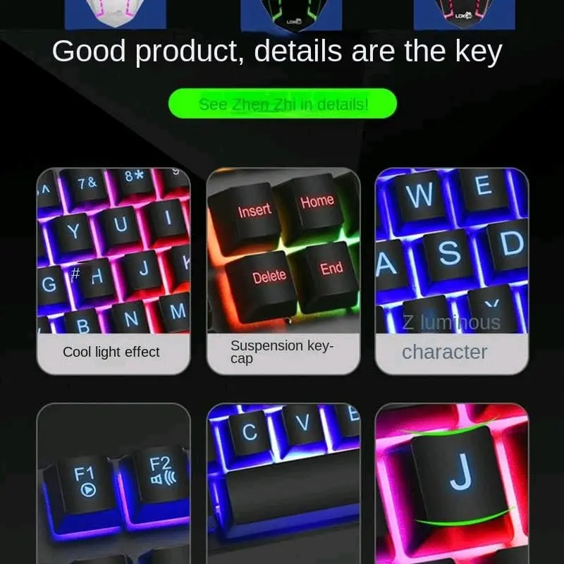 Gaming Keyboard RGB LED with Mouse Komputer laptop - Mos Kibord Geming Led Lampu Computer Headset 6