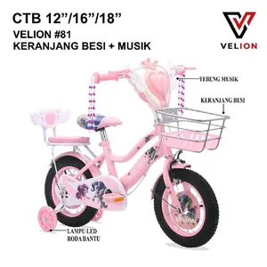 SEPEDA MINI VELION 12 16 18 ANAK PEREMPUAN BONCENGAN  KERANJANG - VELION81 PINK, 1 8