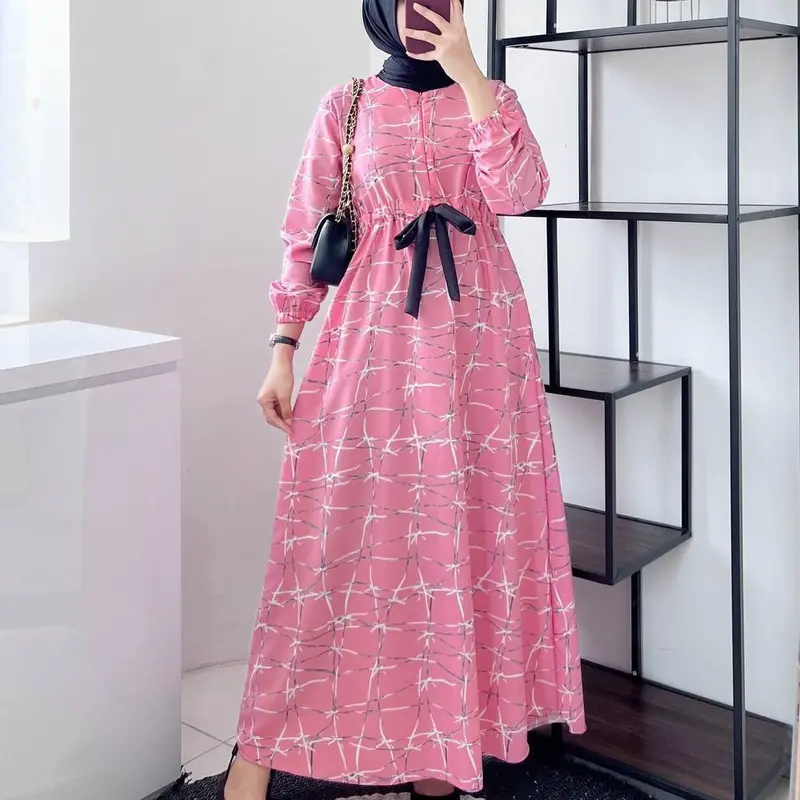 MEERA ABSTRAK DUSTY - WOLLPEACH PREMIUM Flowy Lembut Muslim Nyaman Panjang Serut Wolfis 1