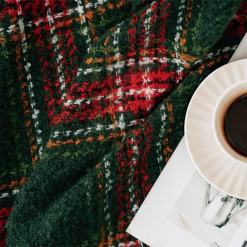 Product Introduction of Plaid Pattern Throw Blanket with Tassels, Soft Throw Blanket, Warm Napping Blanket for Home Office Travel, Home Decor 4