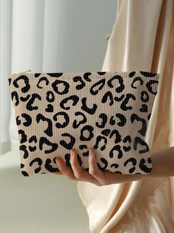 Fashion Leopard Pattern Makeup Bag, Lightweight Multi-functional Makeup Bag, Casual Trendy Versatile Cosmetic Bag 0