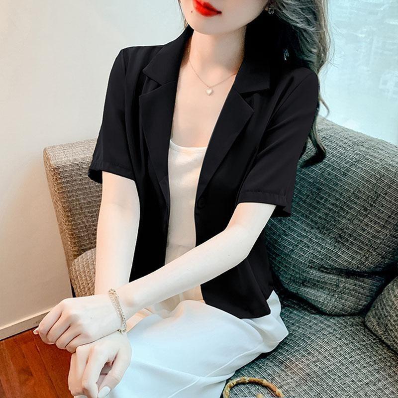 Product Introduction of Áo Khoác Blazer Trắng, Thời Trang, Ngoại Cỡ, Cho Nữ, Cổ Áo Phù Hợp, ngắn Tay, Áo Khoác Ngắn Nữ, Dáng Rộng Và Mỏng, Hàng Mới Về, Thích Hợp Cho Nữ Công Sở Chuyên Nghiệp, Bộ Đồ Màu Đen, Bộ Đồ Blazer Top Women Jacket 6