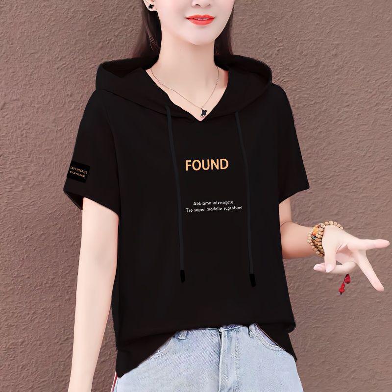 Áo Hoodie Có Mũ Trùm Đầu, ngắn Tay, Dành Cho Nữ, Phong Cách Hàn Quốc, Dáng Rộng Rãi Và Mỏng, Áo Phông, Bao Gồm 100% Bông, Hàng Mới Về Mùa Hè 2024 0
