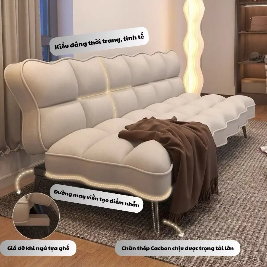 Sofa Lượn Sóng Hàn Quốc Bọc Vải Nỉ Nhung Nhập Khẩu Loại 1 - Kích Thước 170 x 100cm ghế  sofa giường gấp