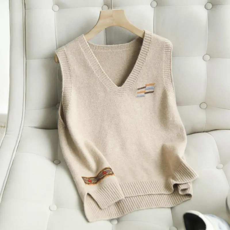 Áo Vest Dệt Kim Cổ Chữ V, Áo Ghi Lê Nữ, Phong Cách Hàn Quốc, Không Tay, Áo Vest Len Dáng Rộng, Thích Hợp Cho Mùa Thu Và Mùa Đông, Hàng Mới Về 2024