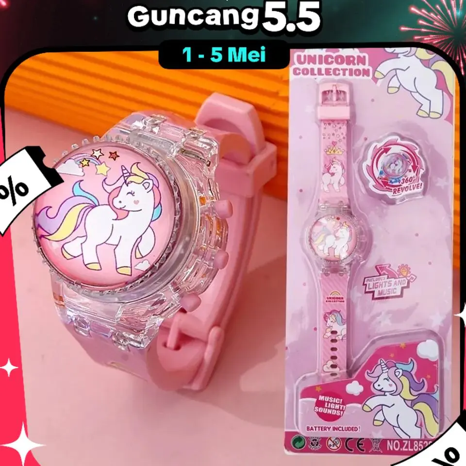 JAM TANGAN ANAK KARAKTER MUSIK LAMPU SPIN PUTAR