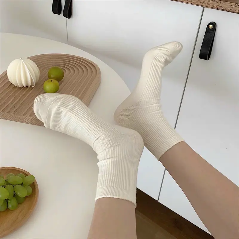 Set 5 đôi Tất cao cổ nữ phong cách Vintage Hàn Quốc, vớ nhún cao cổ nữ nhiều màu chất cotton mềm mịn HQ 4