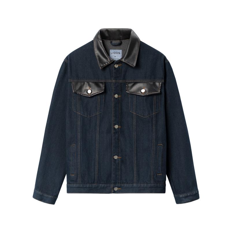 Áo Khoác Jean phối Da form regular LADOS - LD2108 thời trang, trẻ trung, năng động, có túi trong rộng rãi
