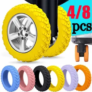 4/8Pcs Silikon Pelindung Roda Koper 360 Luggage Trolley Wheel Kursi Silikon Protector Ring Karet Pengganti
