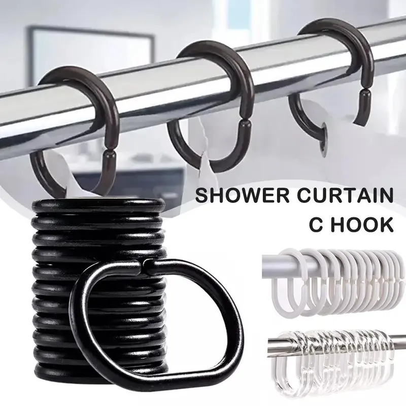 Móc Rèm Tắm, 12 Chiếc, Hình Chữ C, Có Thể Uốn Cong, Vòng Rèm Tắm, Vòng Rèm, Cho Thanh Treo Rèm Tắm 5