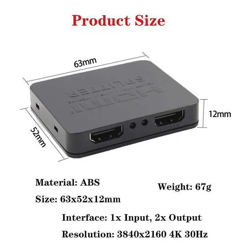 Bộ Chia HDMI, 1 Vào 2 Ra, Bộ Chia 3D HDMI 4K, Cho Màn Hình Kép, Bộ Chia HDMI 2 Cổng Tốc Độ Cao, Bộ Chia Bộ Khuếch Đại HDMI Full HD, Tương Thích Với Xbox, PS4, PS3, DVD, HDTV Phụ Kiện Nghe Nhạc 8