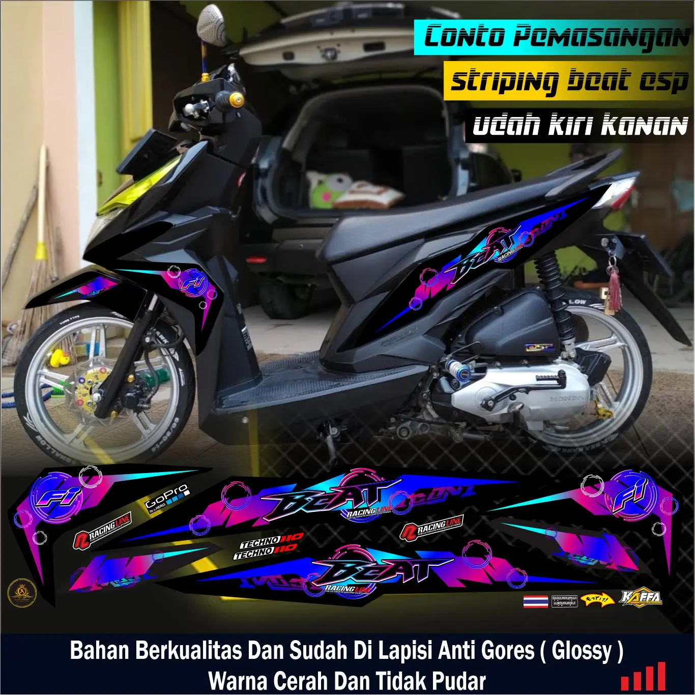Striping stiker Decal setiker Motor Beat  Fi / Fi New Esp Variasi List Rainbow Motorcycle