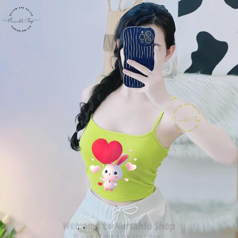 Product Introduction of Áo Bra 2 Dây In Hình Thỏ Thả Tim Chibi, Nữ Women Dáng Ngắn Thun Sen Sò Hoa Sen 17