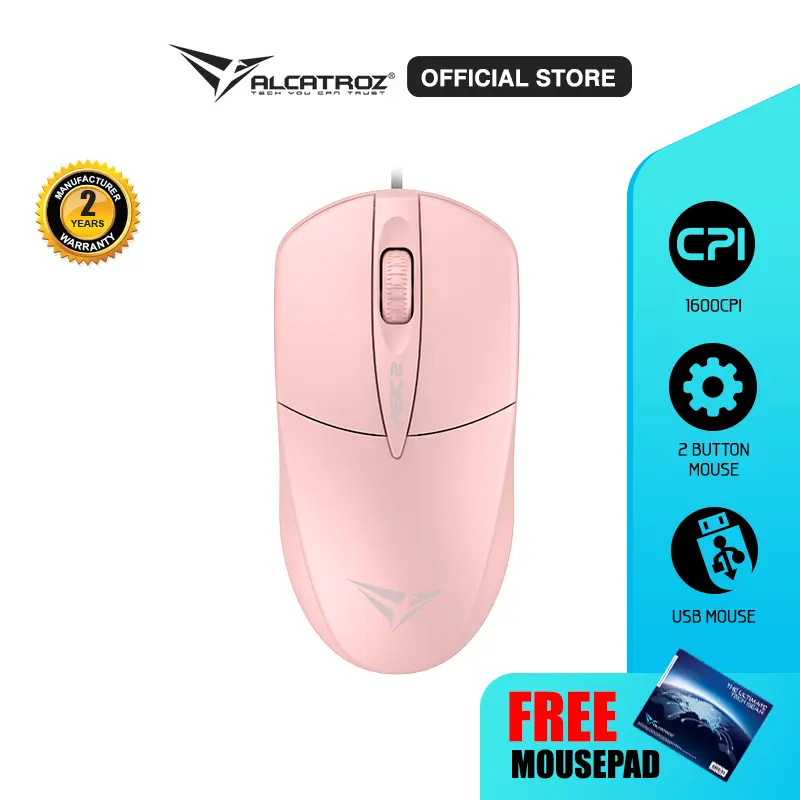 Mouse Kabel Alcatroz Asic 2 Wired USB Mouse 1600 CPI | Ergonomic Design with High Resolution Optical Mouse