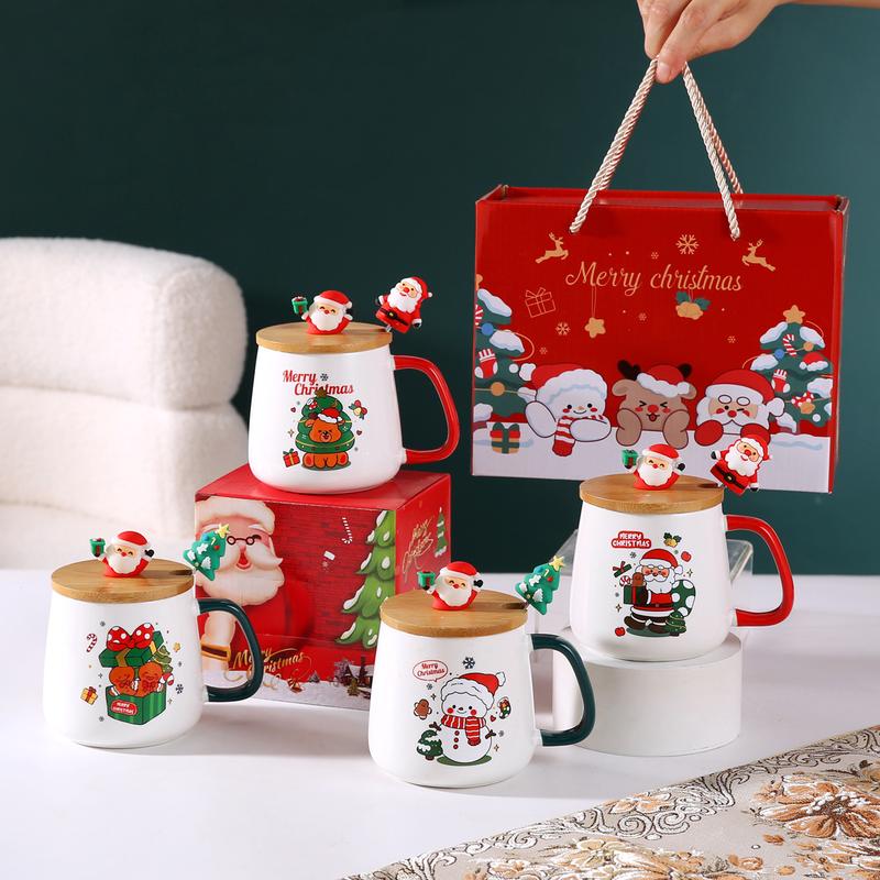 Product Introduction of Christmas Gift Santa Claus Mug with Cover Spoon Good-looking Ceramic Cup Practical Gift travel  water Drinkware Tumbler Reusable Washable Coffee Drink Reuse Drinkware Tumbler 1