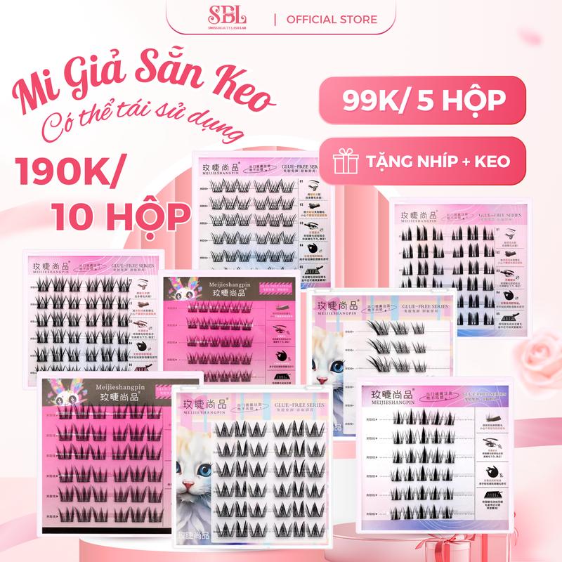 Mi giả sẵn keo [SET 5, 10 HỘP] bám dính chắc chắn, mi tự dính SBL (TẶNG NHÍP + KEO) độ cong mi C, chống nước 24h và có thể tái sử dụng