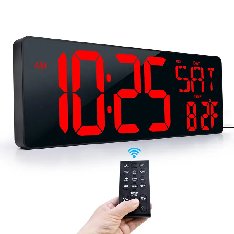 17.2 Inch Large LED Display Digital Wall Clock with Remote Control, Count Up and Countdown Timer, Temperature and Date Auto Switchable Wall Clock, Decor, Living Room, Home Goods 0
