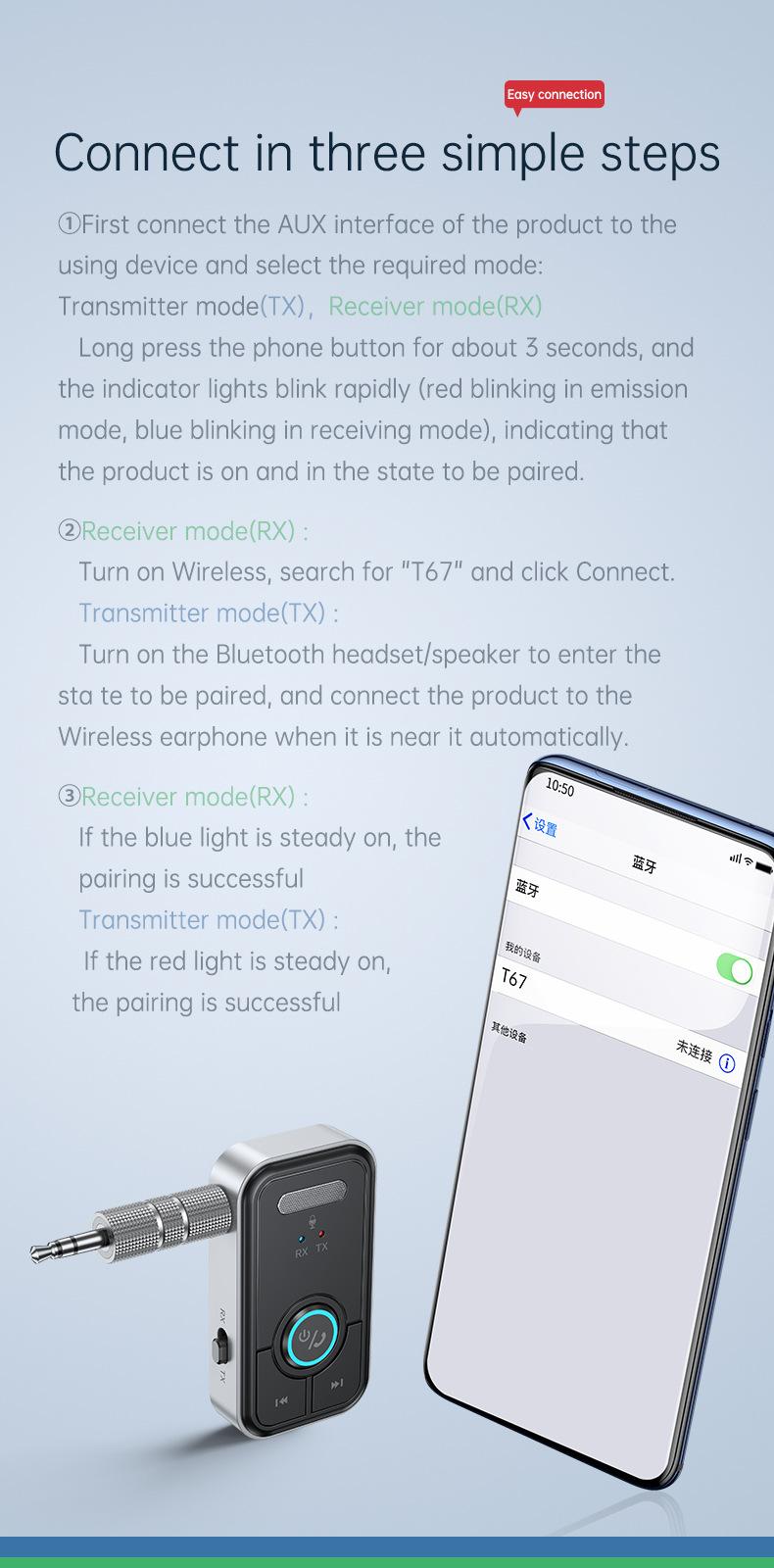 Product Introduction of Bluetooth 5.3 Adapter Transmitter Receiver Wireless Audio for Car Music Headphone Speaker AUX Audio Adapter with 3.5mm Jack 31