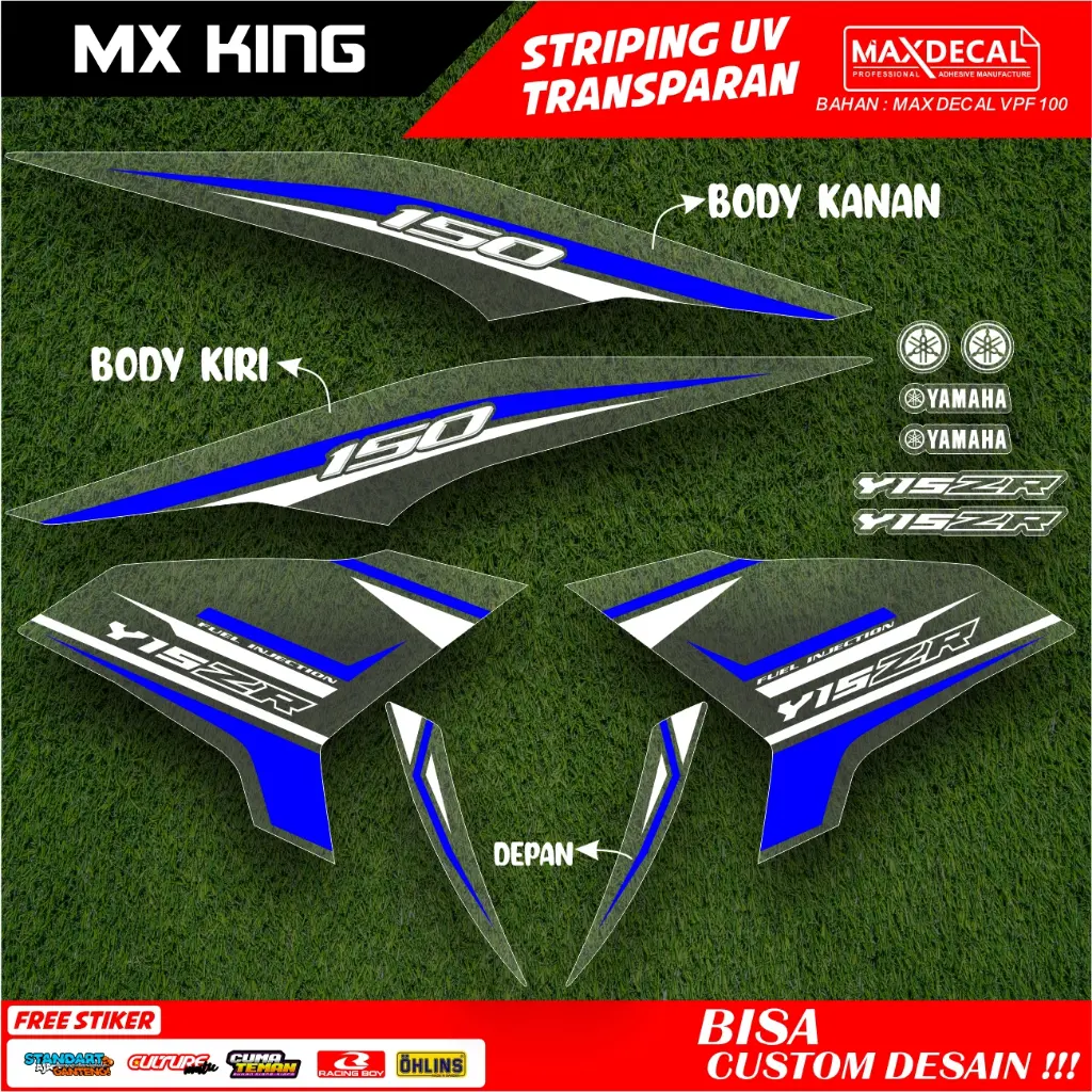 STIKER STRIPING TRANSPARAN  FACELIFT LIS STIKER UV MX KING Y15 ZR SEMI FULL VARIASI MODEL SIMPEL MINIMALIS BAHAN MAX DECAL PREMIUM CUSTOME DESAIN BISA COD H-V20-20
