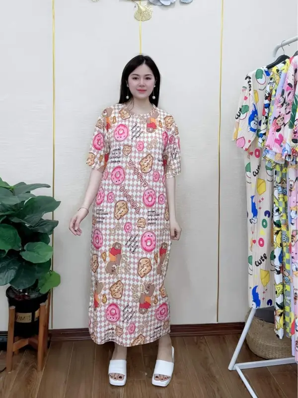 Đầm Suông Vải Xốp Nhật Nhiều Hình Dễ Thương Co Giãn Thoáng Mát Thoải Mái (FreeSize 50-80Kg) 3