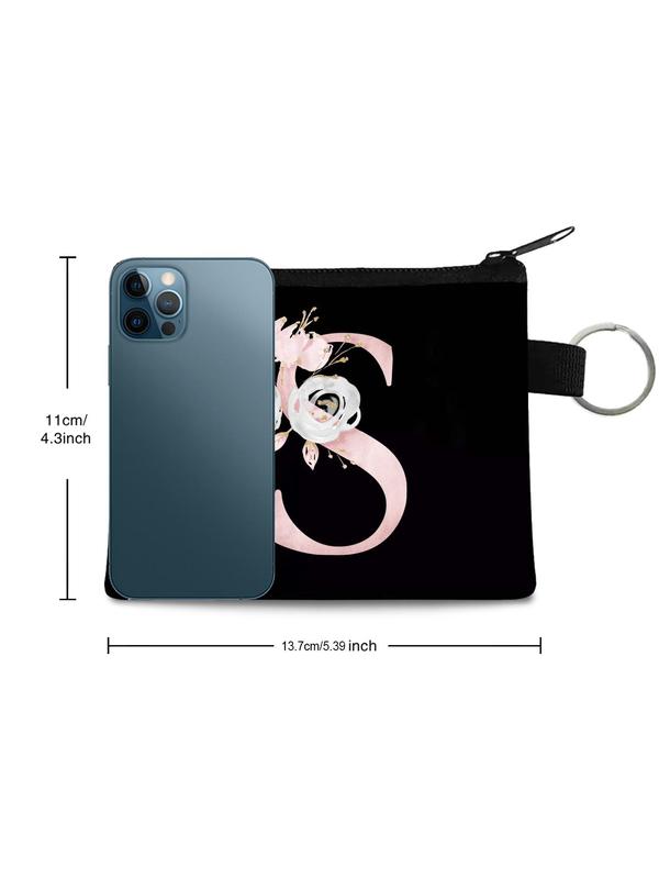 Women's Creative Letter & Floral Pattern Zipper Wallet, Casual Coin Purse Wristlet for Daily Used, Simple Female Wristlet Wallet for Women & Girls 1