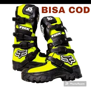 Sepatu pria motor cross trabas trail boot Hitam Pertengahan betis Boots Karet