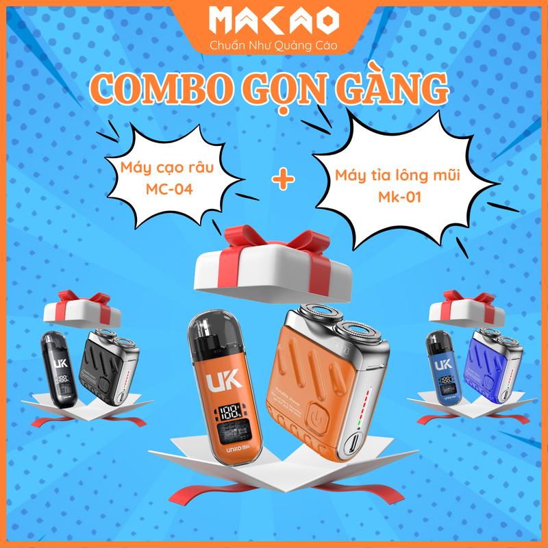 Combo Gọn Gàng ( Máy Cạo Râu MC-04 + Máy Tỉa Lông Mũi MK-01 ) HIển Thị Pin, Có Kháng Nước, Pin dùng 2 Tháng, Lưỡi Kép Tự Mài, Không Tổn Thương Da, Hàng Chính Hãng - Bảo Hành 3 Tháng