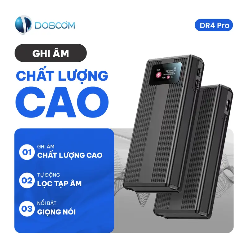 Thiết Bị Ghi Âm Thế Hệ Mới DR4 Pro DOSCOM D - Ghi Âm Liên Tục Thời Gian Dài, Chât Lượng Âm Thanh Sắc Nét máy  nhận diện giọng nói 4
